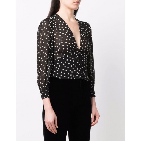 L933 Custom Made To Order Chiffon Women's Deep V-neck Polka Dot Shirt Regular Size XS S M L XL & Plus size 1x-10x (SZ16-52)