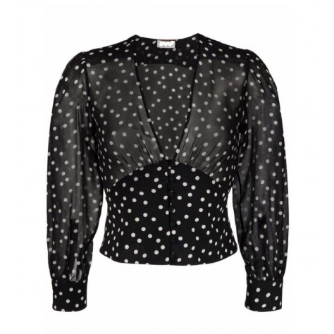 L933 Custom Made To Order Chiffon Women's Deep V-neck Polka Dot Shirt Regular Size XS S M L XL & Plus size 1x-10x (SZ16-52)