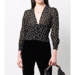 L933 Custom Made To Order Chiffon Women's Deep V-neck Polka Dot Shirt Regular Size XS S M L XL & Plus size 1x-10x (SZ16-52)