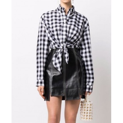 L935 Custom Made To Order Cotton Poplin Women's Fashion Plaid Cropped Shirt Regular Size XS S M L XL & Plus size 1x-10x (SZ16-52)