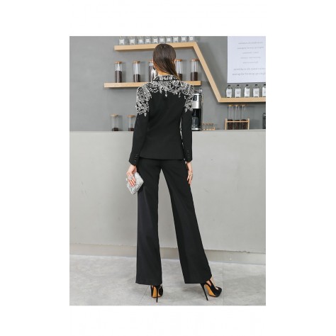 L946 Custom Made to order Cotton spandex Women's Fashion Beaded Straight Pants Suit Regular Size XS S M L XL & Plus size 1x-10x (SZ16-52)
