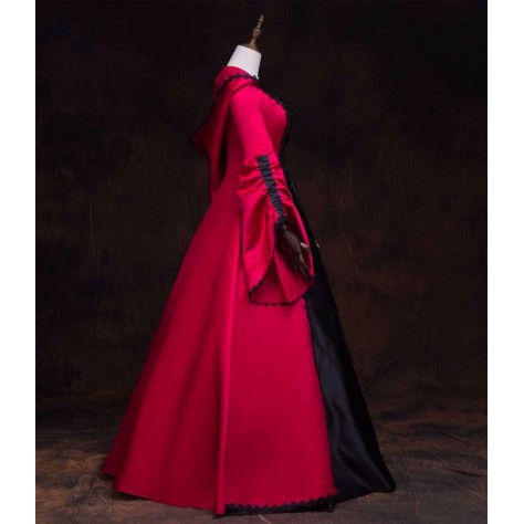 L95 Satin A-Line Medieval Vintage Hooded Maxi Dress Cosplay Regular Size XS S M L XL & Plus size 1x-10x (SZ16-52)