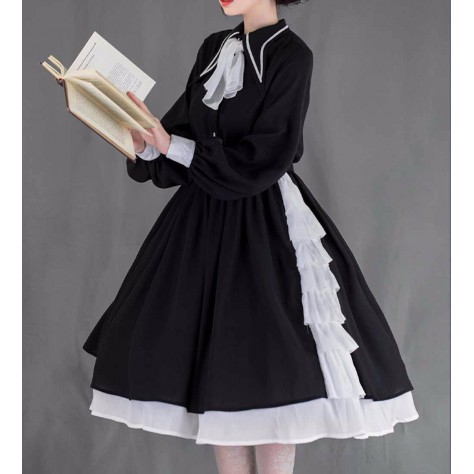 L97 polyester Tiered Pleated Lolita Big Swing Dress Regular Size XS S M L XL & Plus size 1x-10x (SZ16-52)