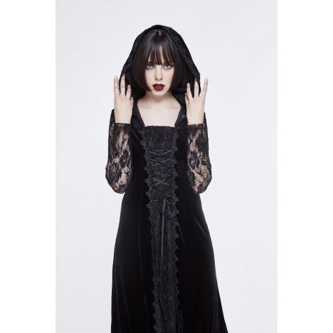  TY100 Custom Made to order Velvet Gothic Punk Hooded Velvet Gown Regular Size XS S M L XL & Plus size (SZ16-52)1X 2X 3X 4X 5X 6X 7X 8X 9X 10X