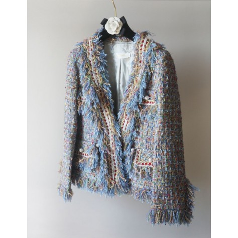  TY116 Custom Made to order tweed tassels blazer Jacket coa Regular Size XS S M L XL & Plus size  (SZ16-52)1X 2X 3X 4X 5X 6X 7X 8X 9X 10X