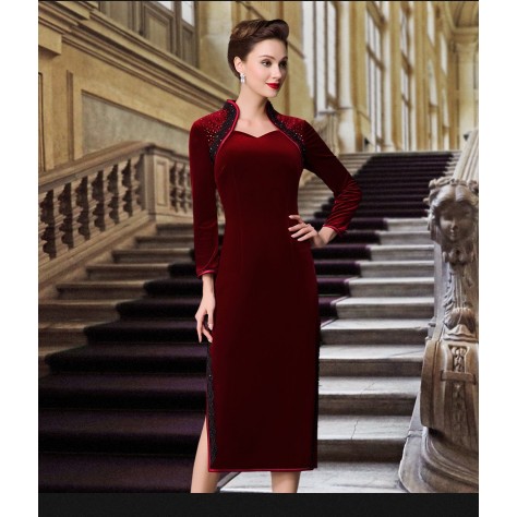  TY125 Custom Made to order velvet  Qipao Chinese gown Dress Regular Size XS S M L XL & Plus size  (SZ16-52)1X 2X 3X 4X 5X 6X 7X 8X 9X 10X