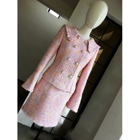 Y1072 Custom Made to order Tweed 2PC Double Breasted Slim jacket Skirt Suit Regular Size XS S M L XL & Plus size 1x-10x (SZ16-52)