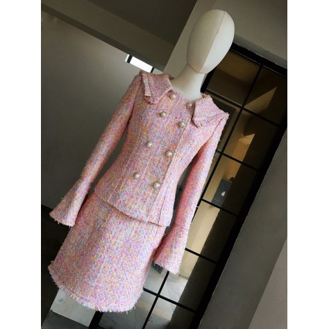 Y1072 Custom Made to order Tweed 2PC Double Breasted Slim jacket Skirt Suit Regular Size XS S M L XL & Plus size 1x-10x (SZ16-52)