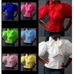 YY001 Spandex cotton Poplin Classic Bow top shirt Blouse top Regular Size XS S M L XL & Plus size  1x-10x (SZ16-52 